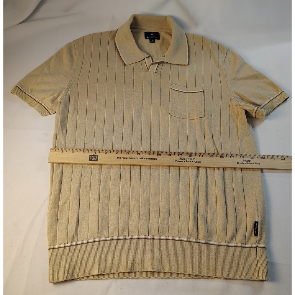 Ben Sherman Mens Tan Ribbed Knit Short Sleeve Polo Shirt V-Neck Size M Striped - Picture 6 of 9